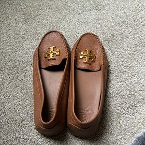 Tory Burch Brown Leather Flats with Gold Embellishment
